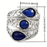 Zilveren brede ring met blauwe lapis druppelstenen