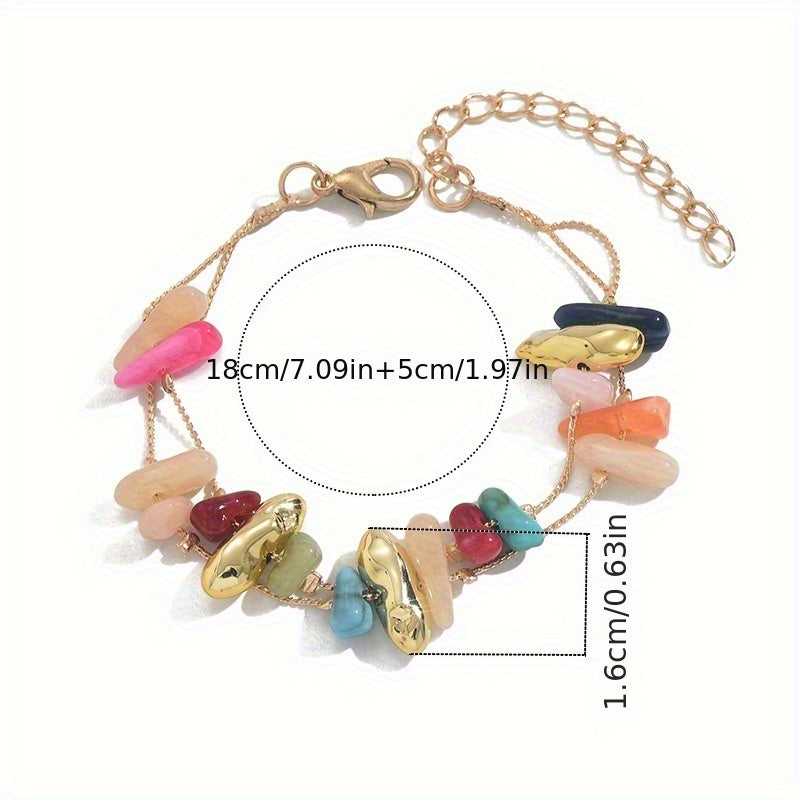 Gouden armband met kleurrijke natuursteen chips