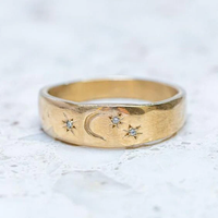 Gouden vintage ring met parels en bladmotief