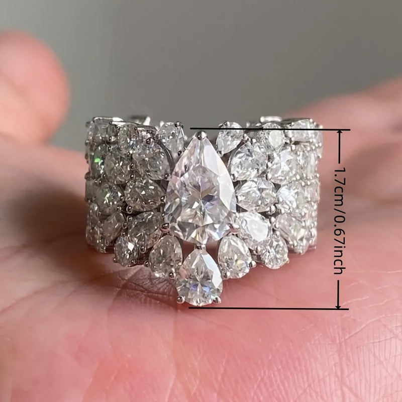 Zilveren verlovingsringenset met emerald-geslepen zirkonia