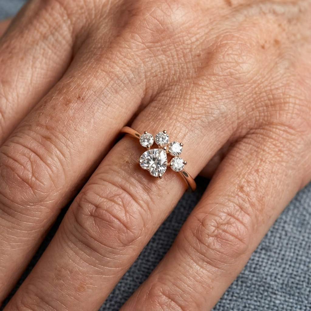 Roségouden ring met bloemvormige zirkonia cluster