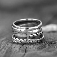 Zilveren brede bandring met Azteeks bohemian motief