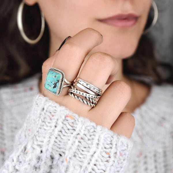 Zilveren brede bandring met Azteeks bohemian motief