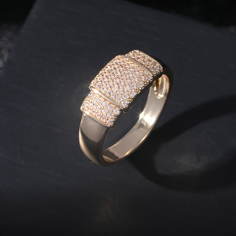 Roségouden ring met zirkonia pavé balk