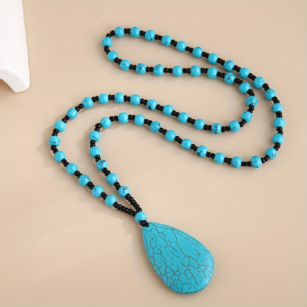 Bohemian kralenketting met turkooizen druppelhanger
