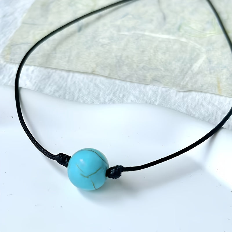 Bohemian lariat ketting van bruin koord met turkooizen kralen
