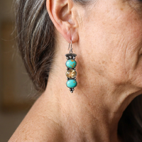Zilveren bohemian oorbellen met turquoise en citrien