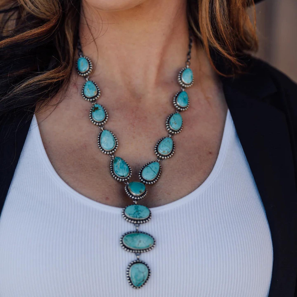 Zilveren turquoise sieradenset met ketting en oorbellen