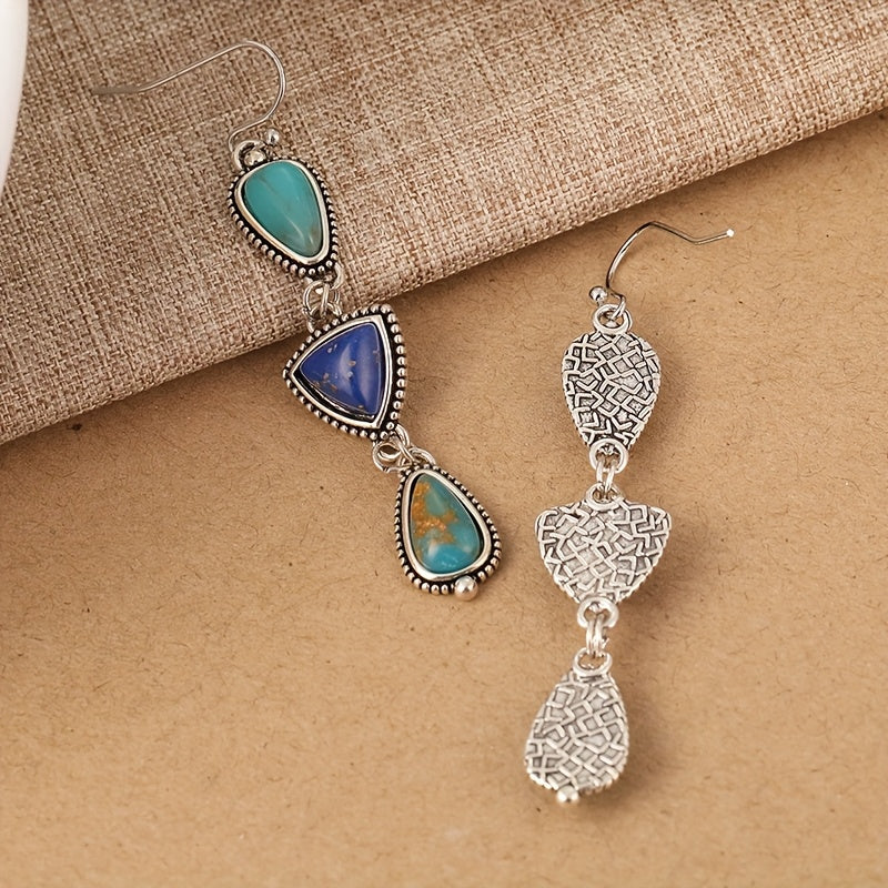 Zilveren oorbellen met turquoise en lapis druppels