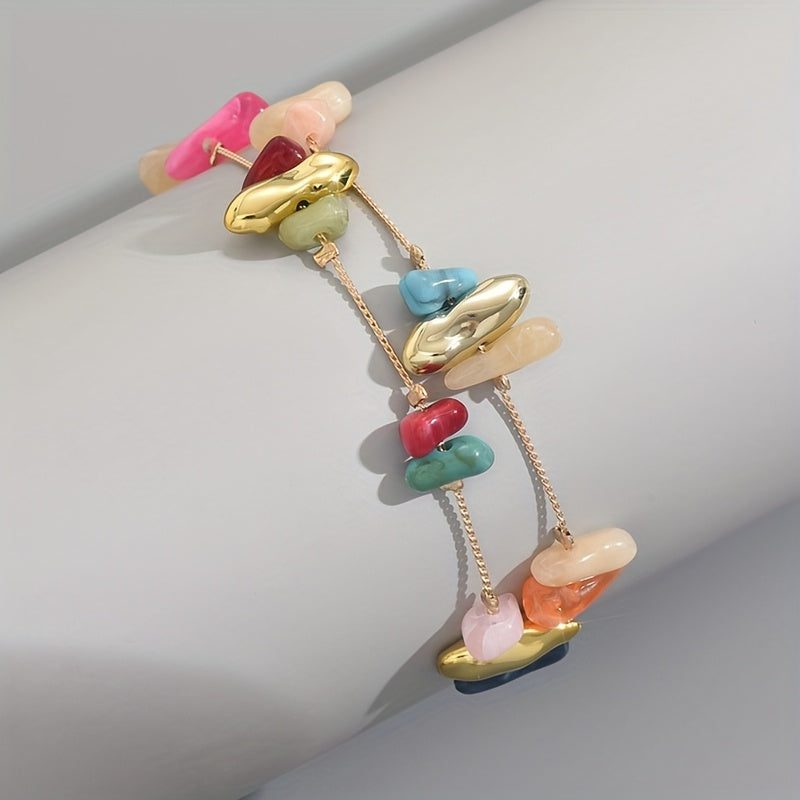 Gouden armband met kleurrijke natuursteen chips