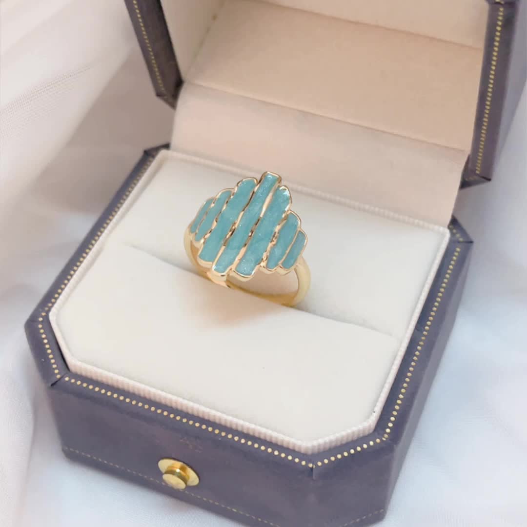 Gouden ring met turquoise geëmailleerde strepen