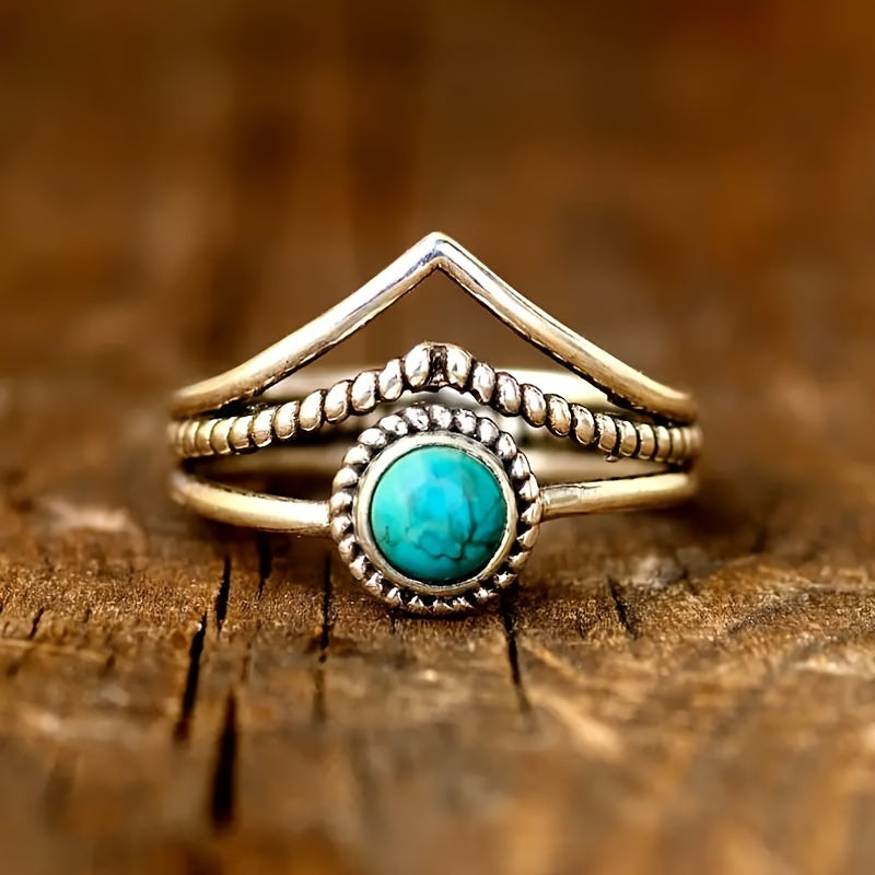Zilveren bohemian ring met ronde turquoise