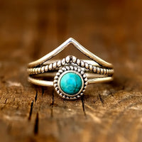 Zilveren bohemian ring met ronde turquoise