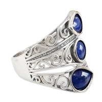 Zilveren brede ring met blauwe lapis druppelstenen