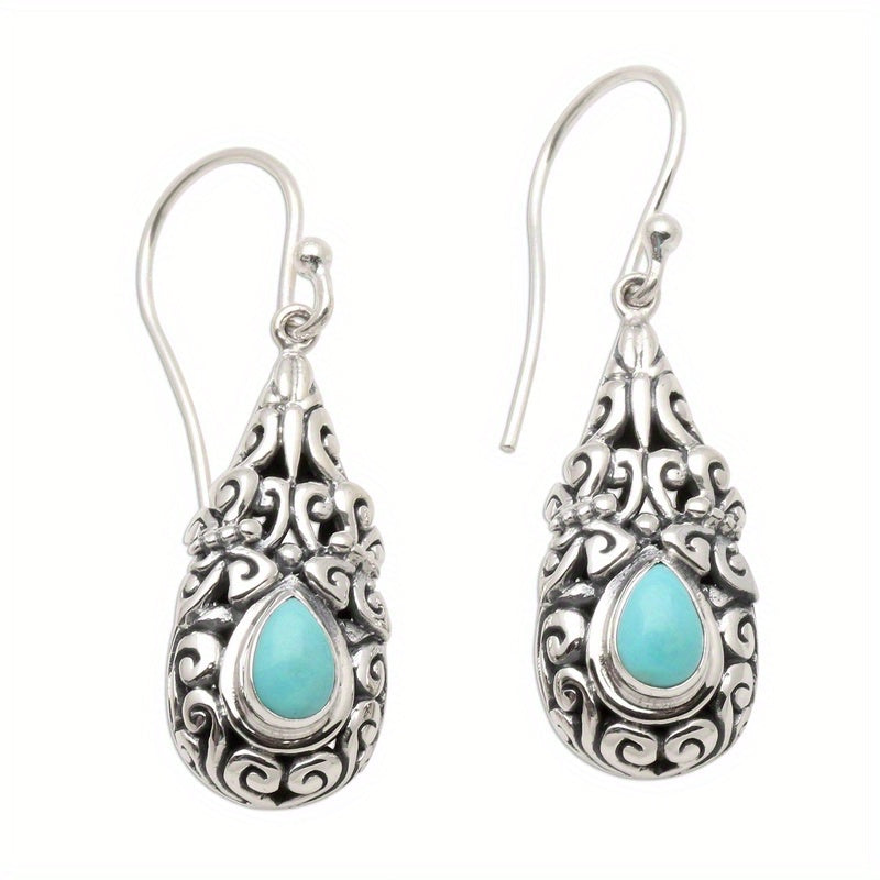 Zilveren vintage druppeloorbellen met turquoise