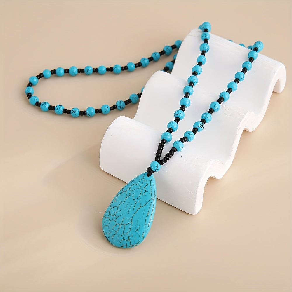 Bohemian kralenketting met turkooizen druppelhanger