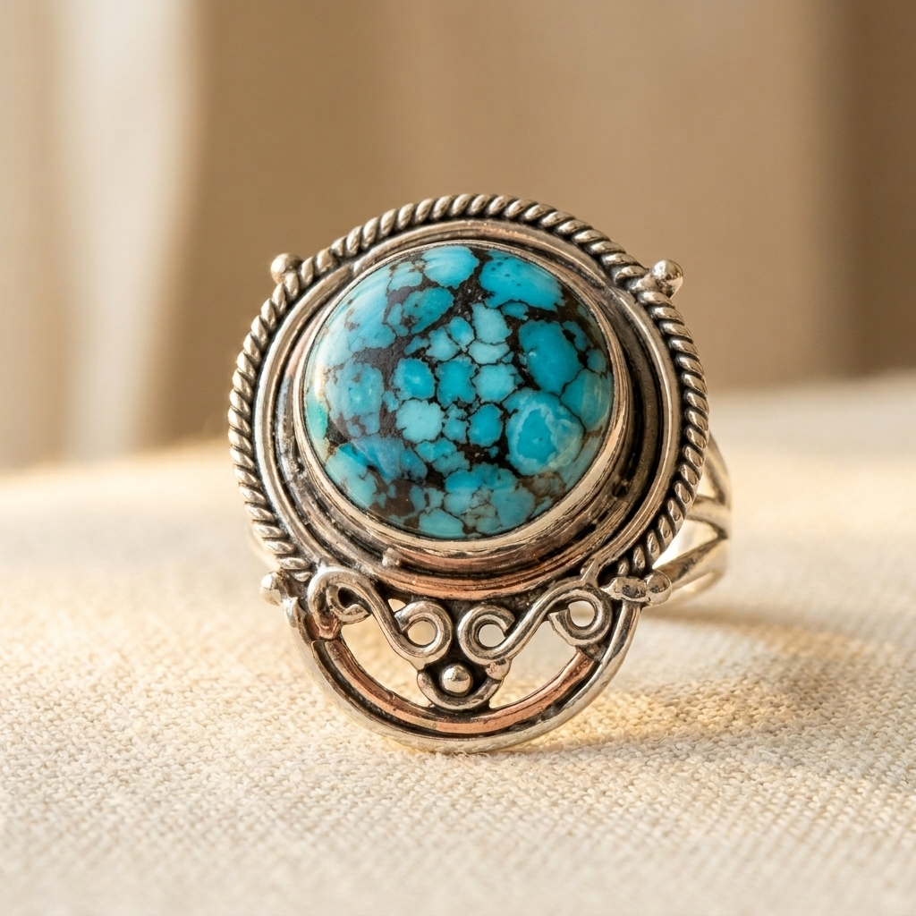 Zilveren ring met turquoise edelsteen en filigrein