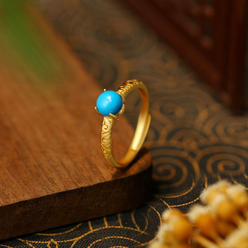 Gouden vintage ring met turquoise edelsteen