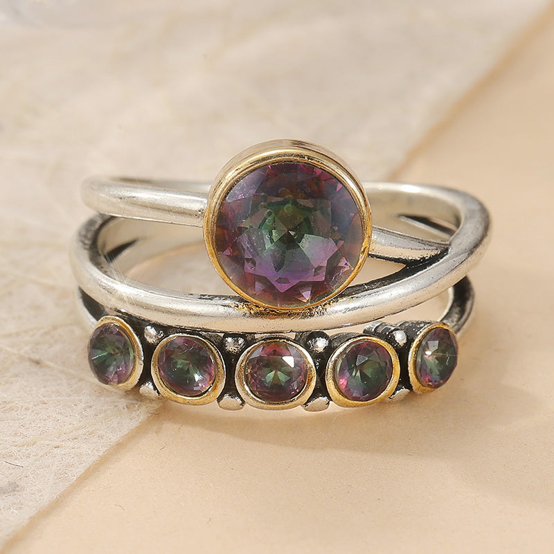 Zilveren ring met mystieke regenboog edelstenen