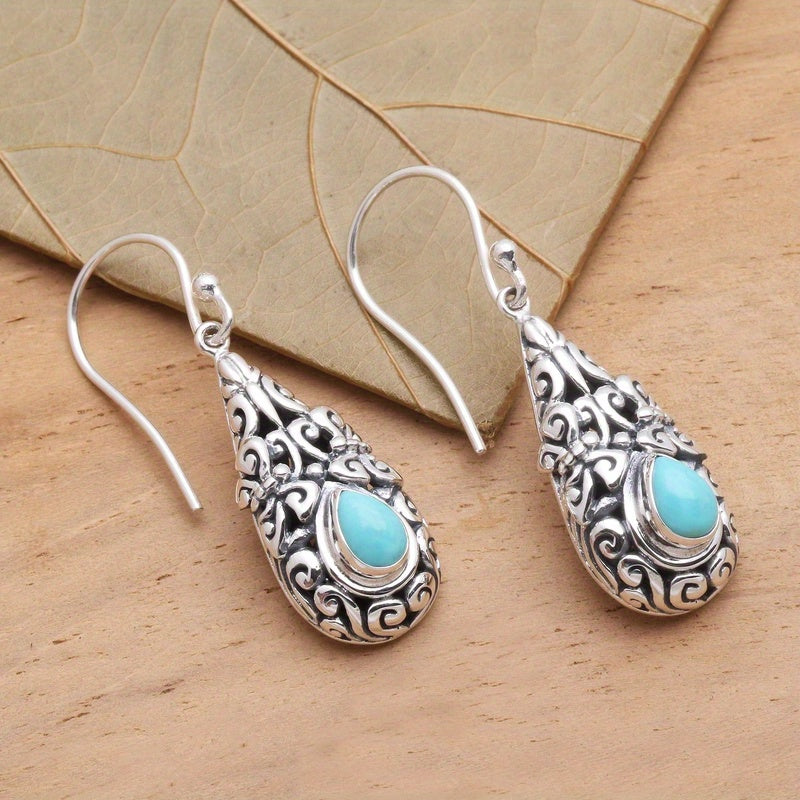 Zilveren vintage druppeloorbellen met turquoise