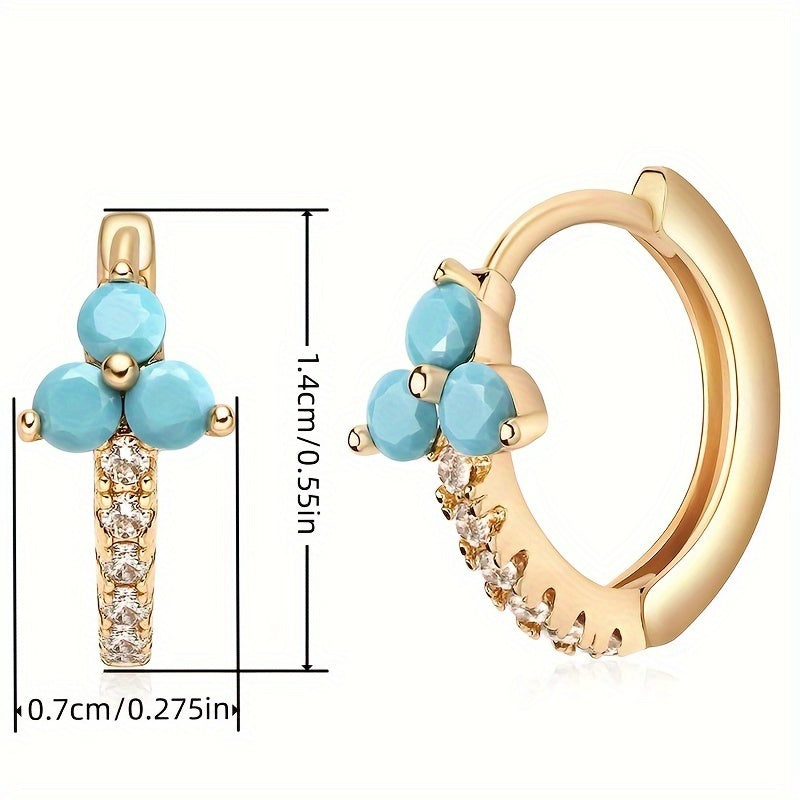 Gouden oorbellen met turquoise en zirkonia