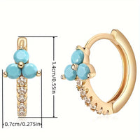 Gouden oorbellen met turquoise en zirkonia