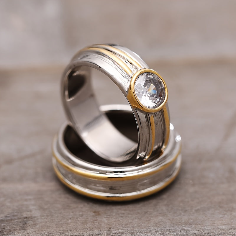 Tweekleurige ringenset met heldere zirkonia