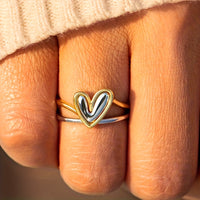 Tweekleurige gouden en zilveren ring met hart