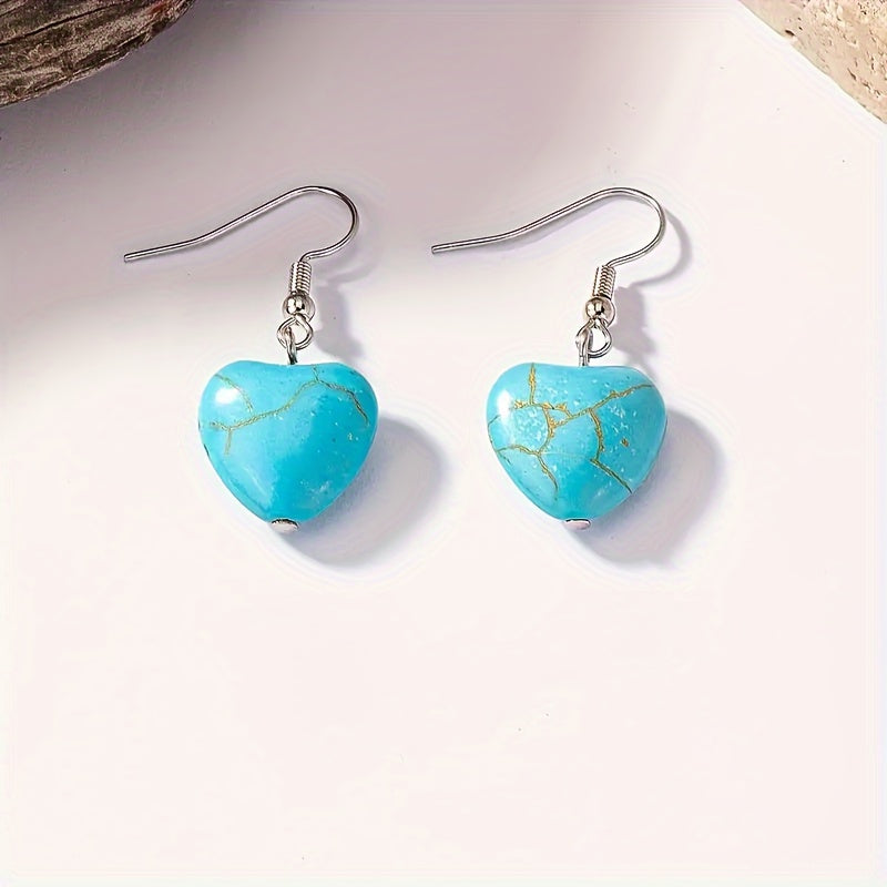 Bohemian sieradenset met turkooizen harten ketting en oorbellen