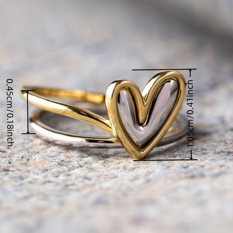 Tweekleurige gouden en zilveren ring met hart