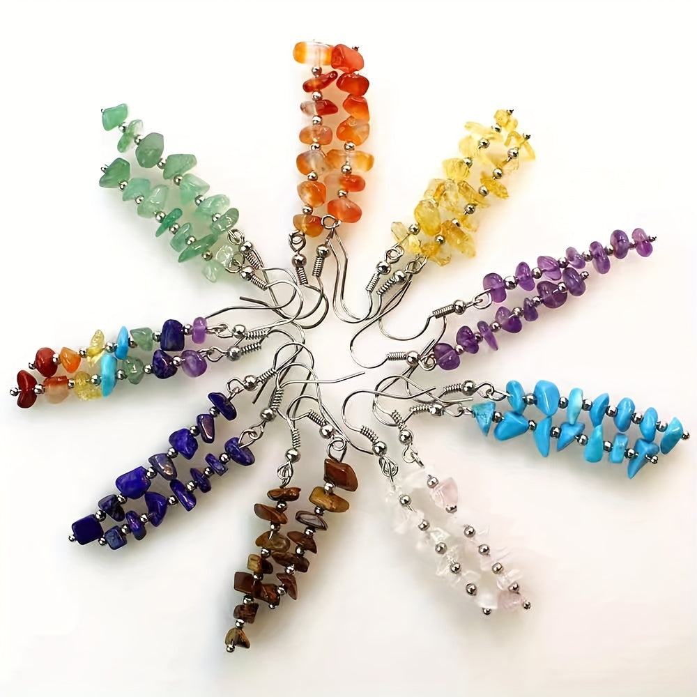 Chakra oorbellen met kleurrijke edelsteen-chips