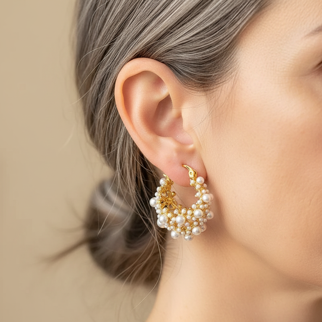 Gouden oorbellen met parelcluster