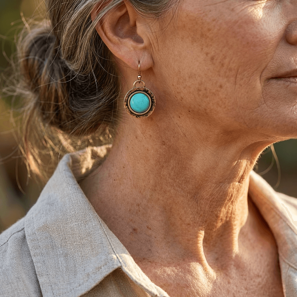 Goudkleurige vintage oorbellen met ronde turquoise