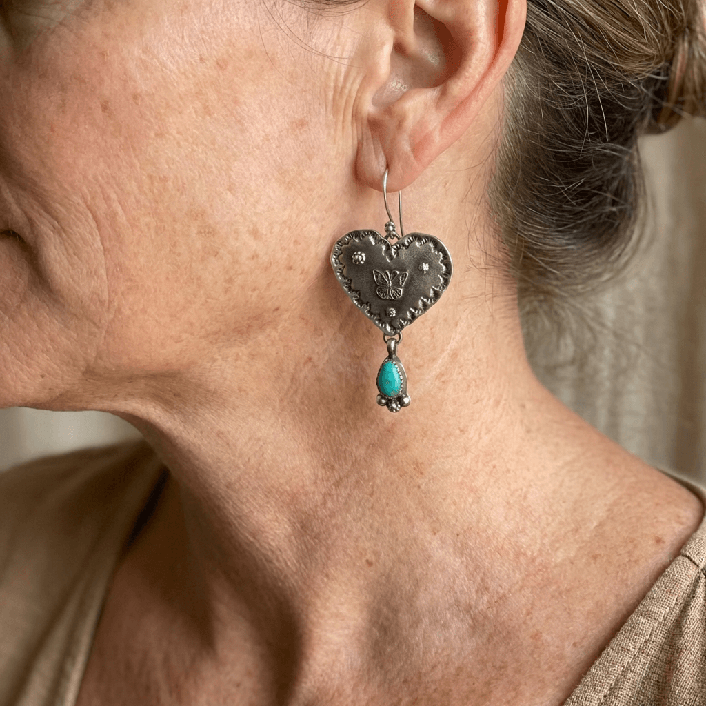 Zilveren vintage oorbellen met turquoise filigrein
