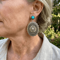 Western zilveren concho oorbellen met turquoise