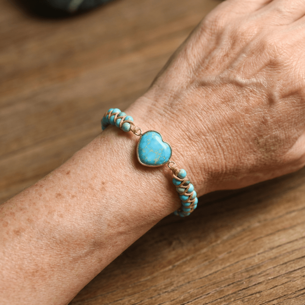 Boho gevlochten armband met turquoise hart en kralen
