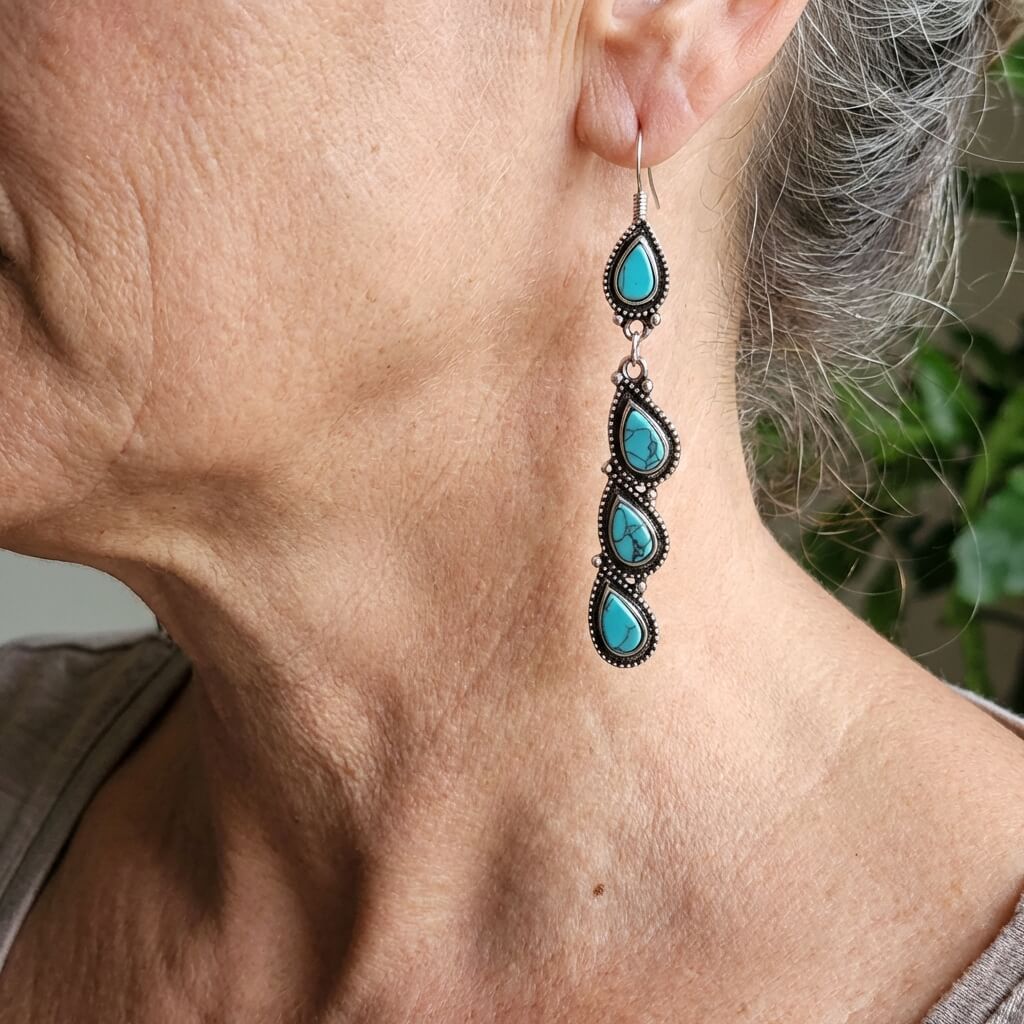 Zilveren vintage oorbellen met turquoise druppels