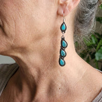 Zilveren vintage oorbellen met turquoise druppels