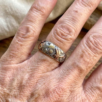 Zilveren vintage ring met zonnebloem en libelle