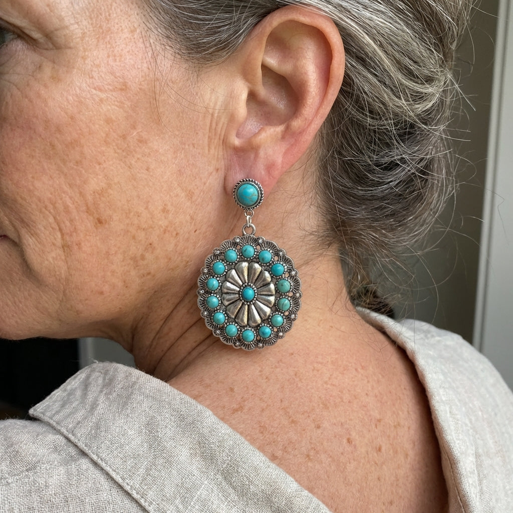 Gouden vintage oorbellen met parels en turquoise