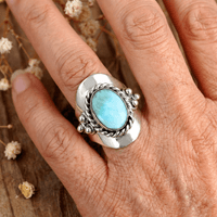 Zilveren boho-ring met ovale larimar