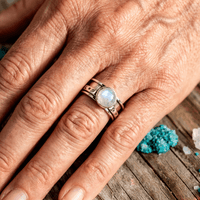 Zilveren ring met maansteen, sterren en maan