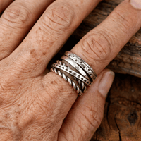 Zilveren brede bandring met Azteeks bohemian motief