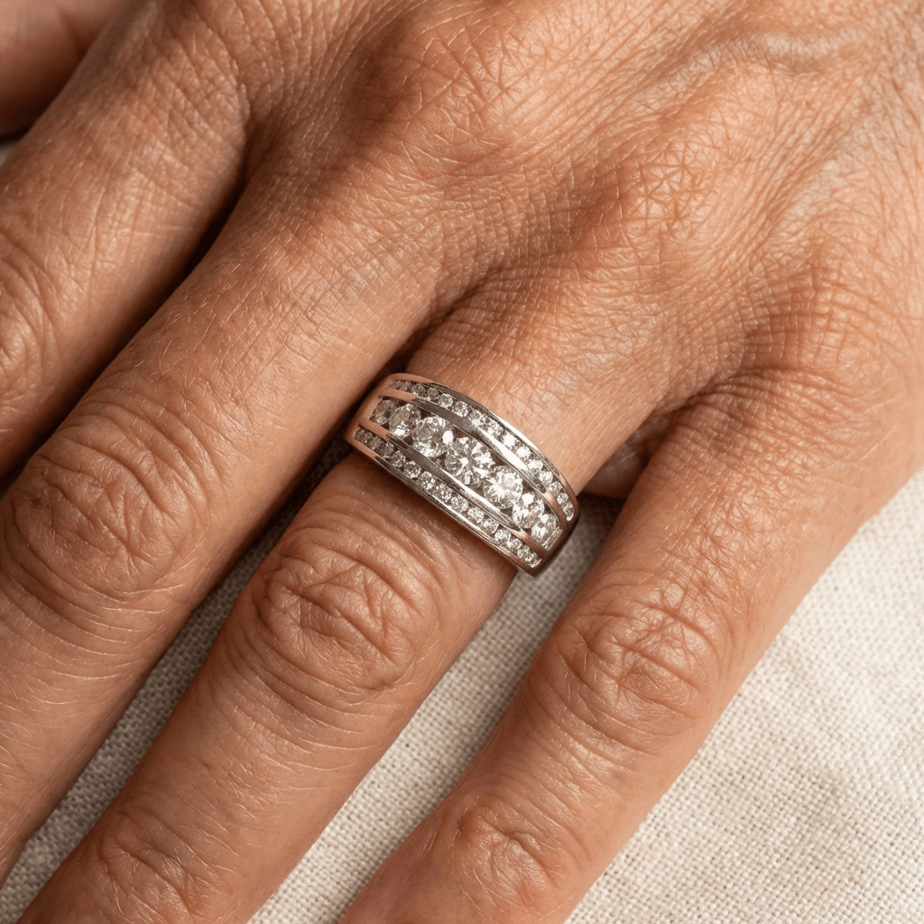 Zilveren vintage ring met drie rijen zirkonia