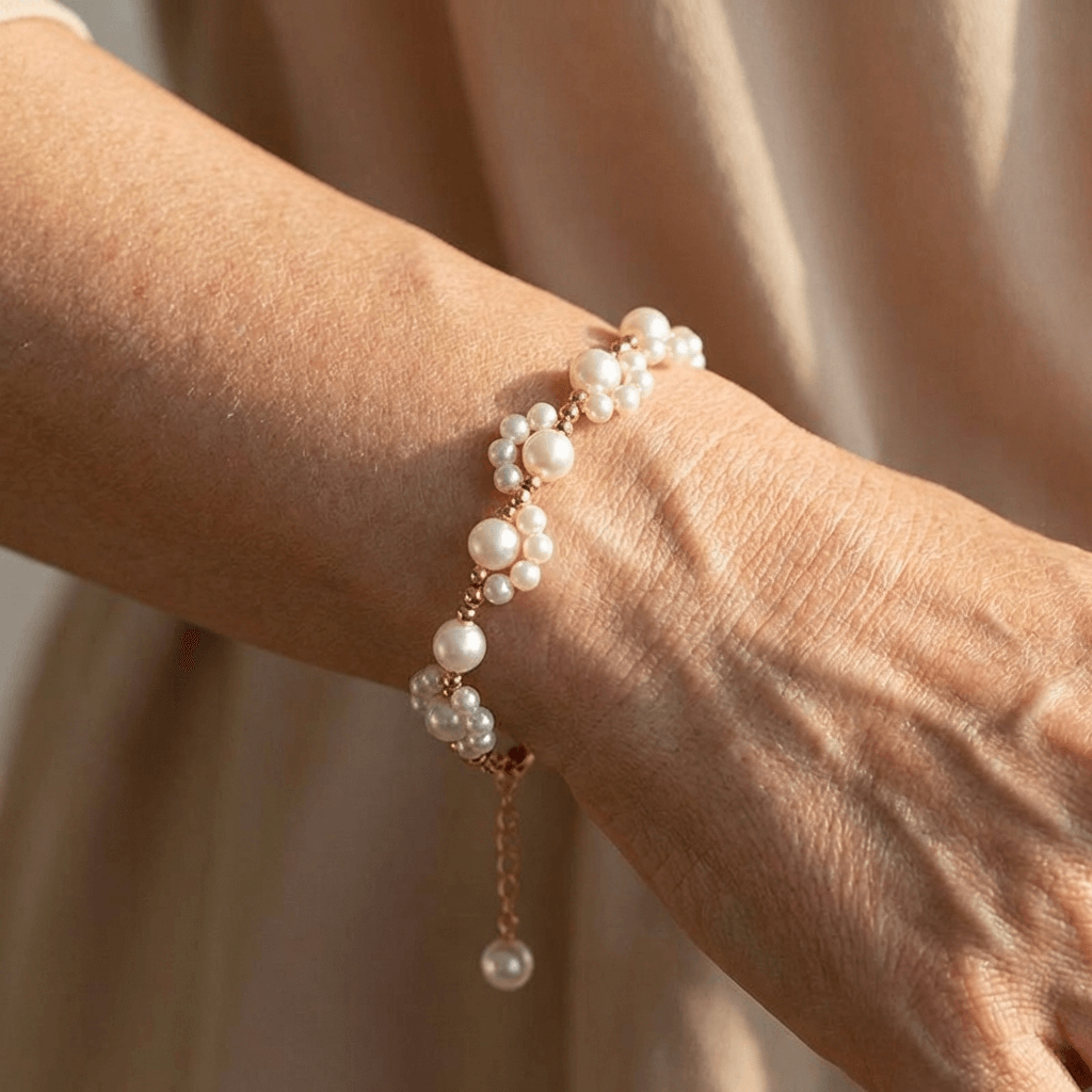 Gouden armband met parelclusters en hangbedeltje