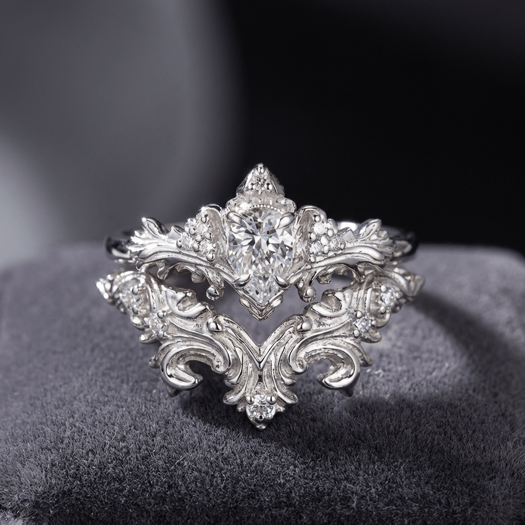 Zilveren barok kroonring met zirkonia