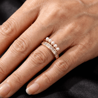 Gouden open ring met zirkonia en parels