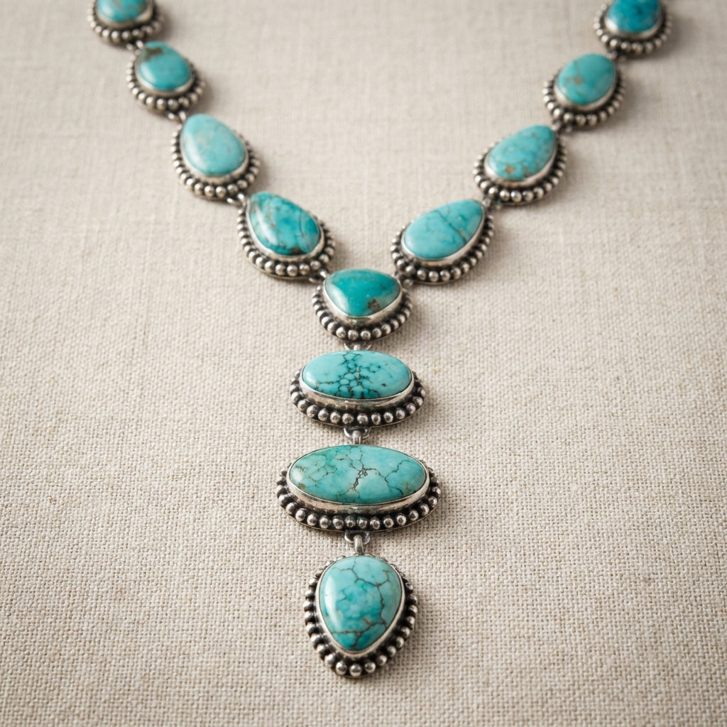 Zilveren turquoise sieradenset met ketting en oorbellen