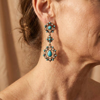 Gouden vintage oorbellen met parel en turquoise