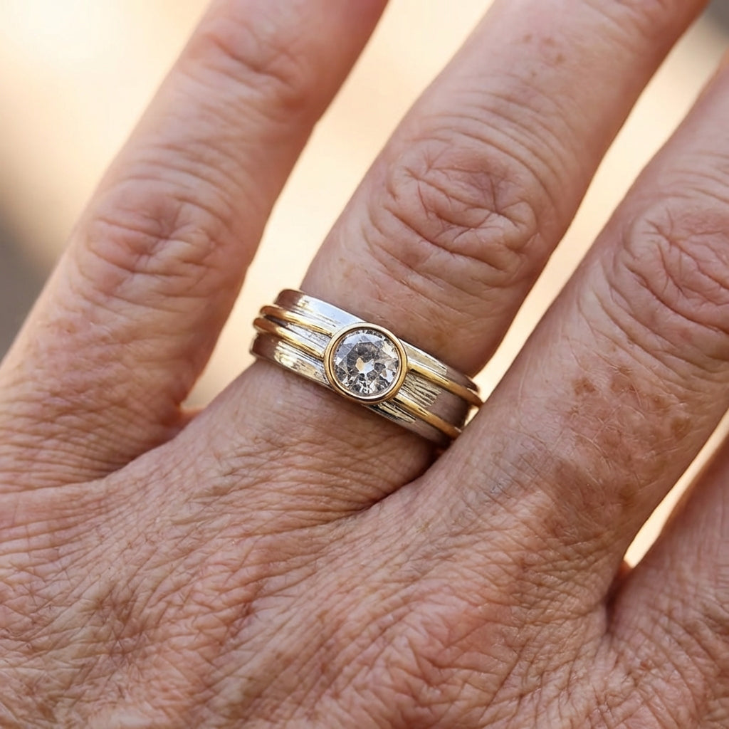 Tweekleurige ringenset met heldere zirkonia